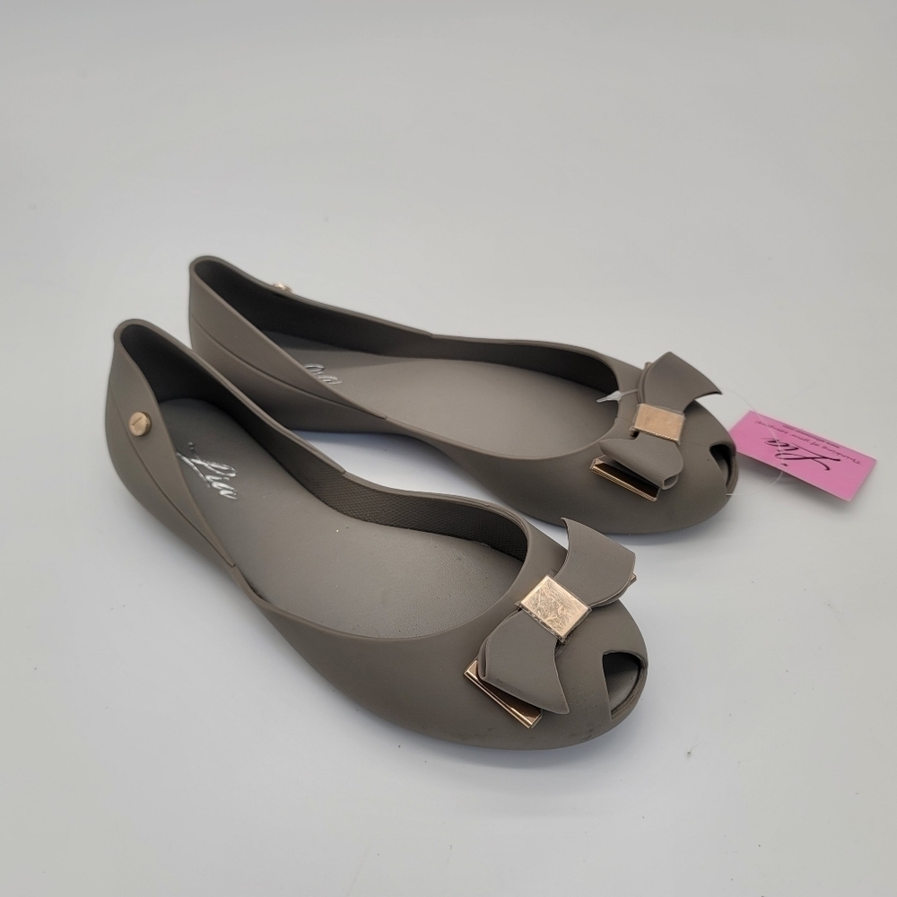 Lia Jelly Ballet Flats Gray with Cute Bow Style Matte size 9